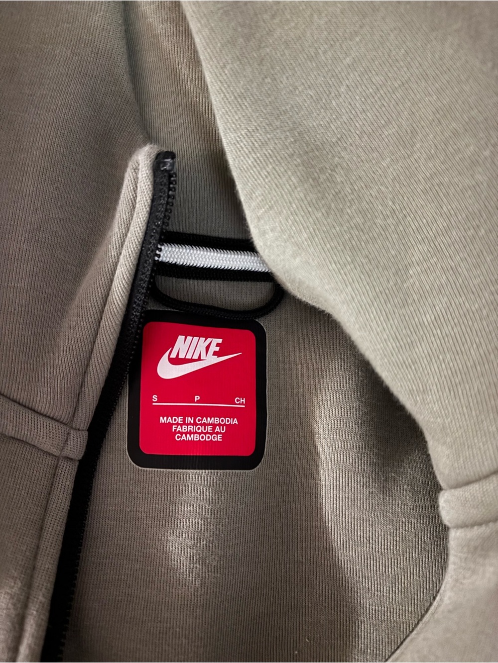 Nike Zip Hoodie in Taupe with Red Logo Tag